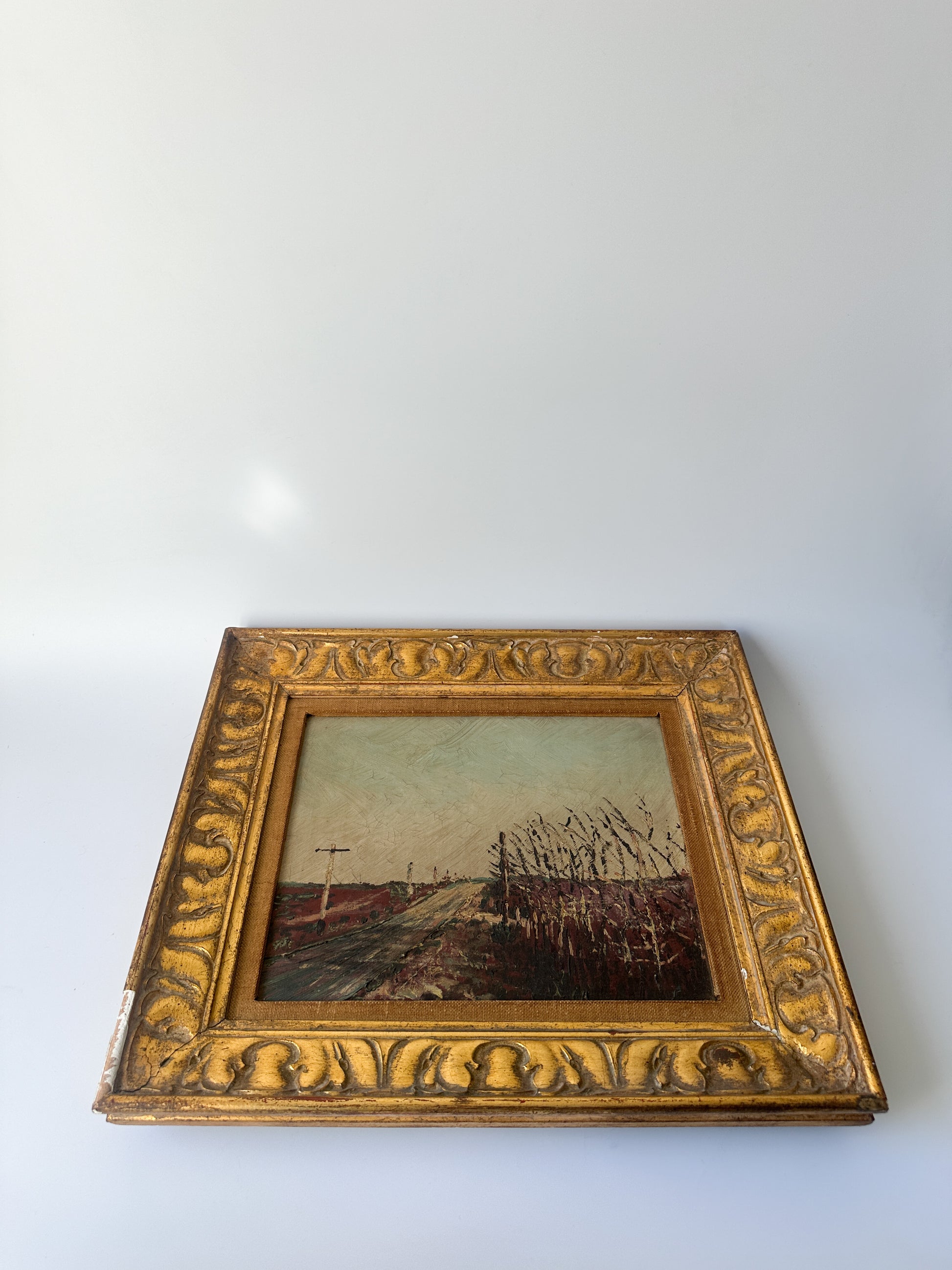 Road Alongside Field of Corn Landscape Oil Painting