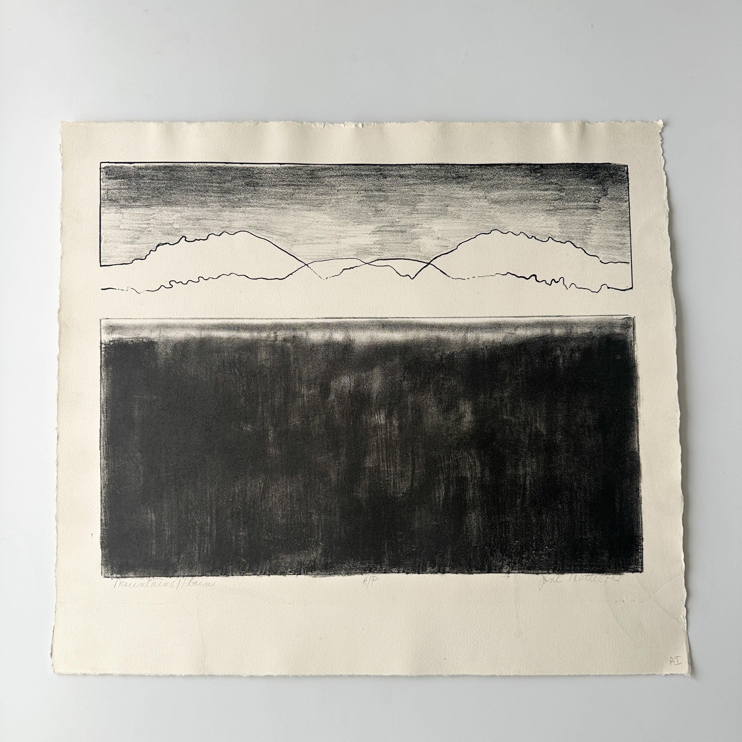 "MOUNTAINS / PLAIN" - Aquatint by Late Artist, Jane Matteson (18" W x 15.75" H)