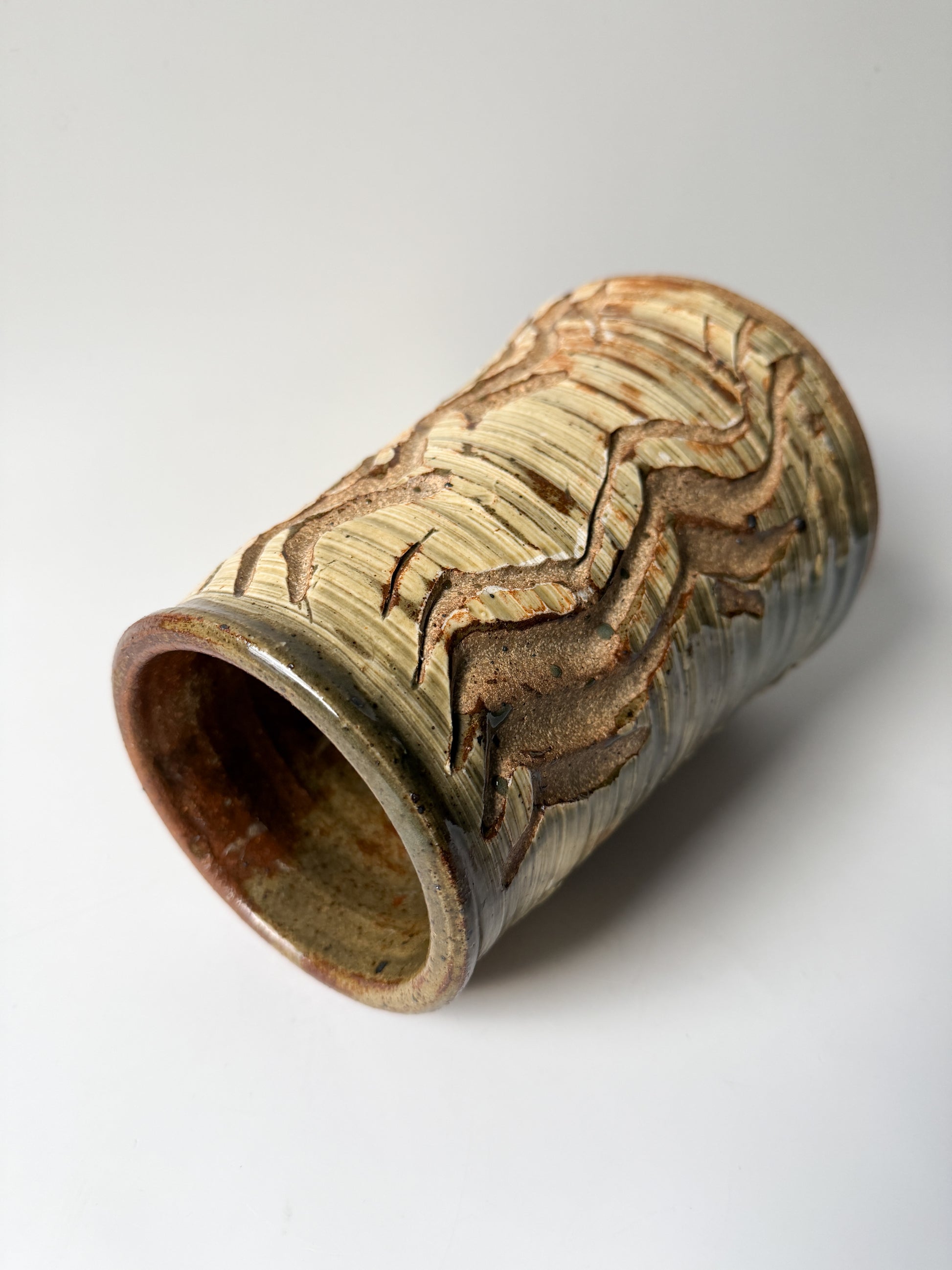 Neutral Carved Pottery Vase