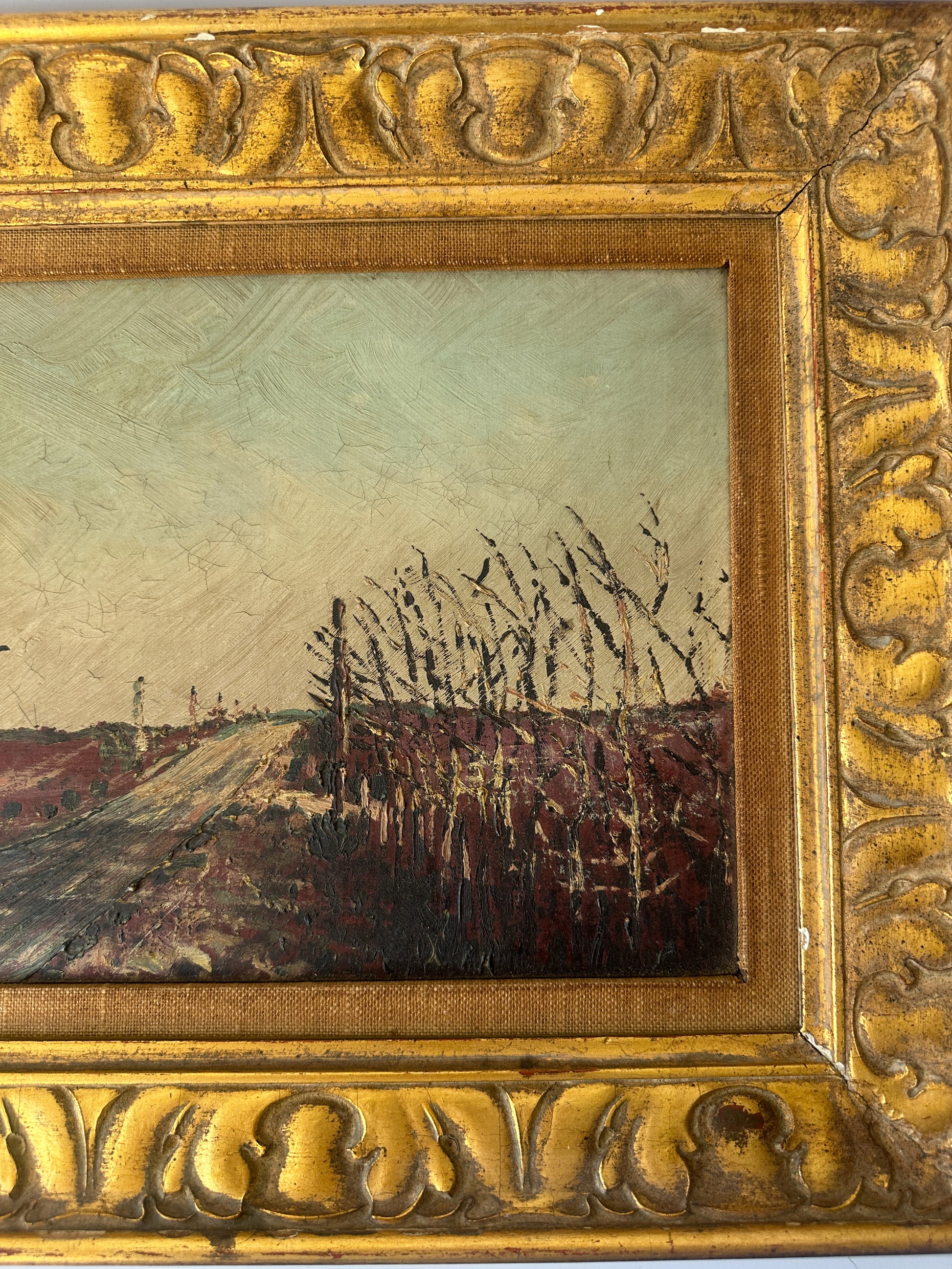 Road Alongside Field of Corn Landscape Oil Painting