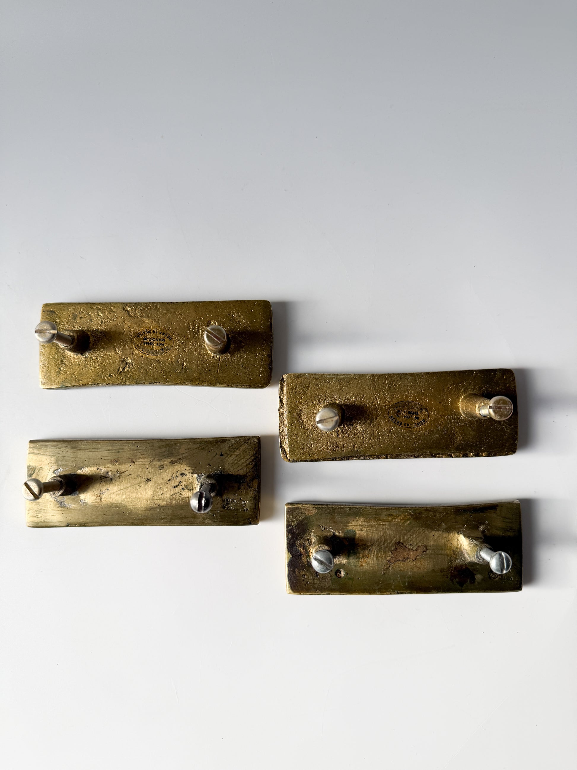 Set of Four Vintage MCM Pepe Mendoza Solid Brass and Ceramic Inlay Drawer Pulls