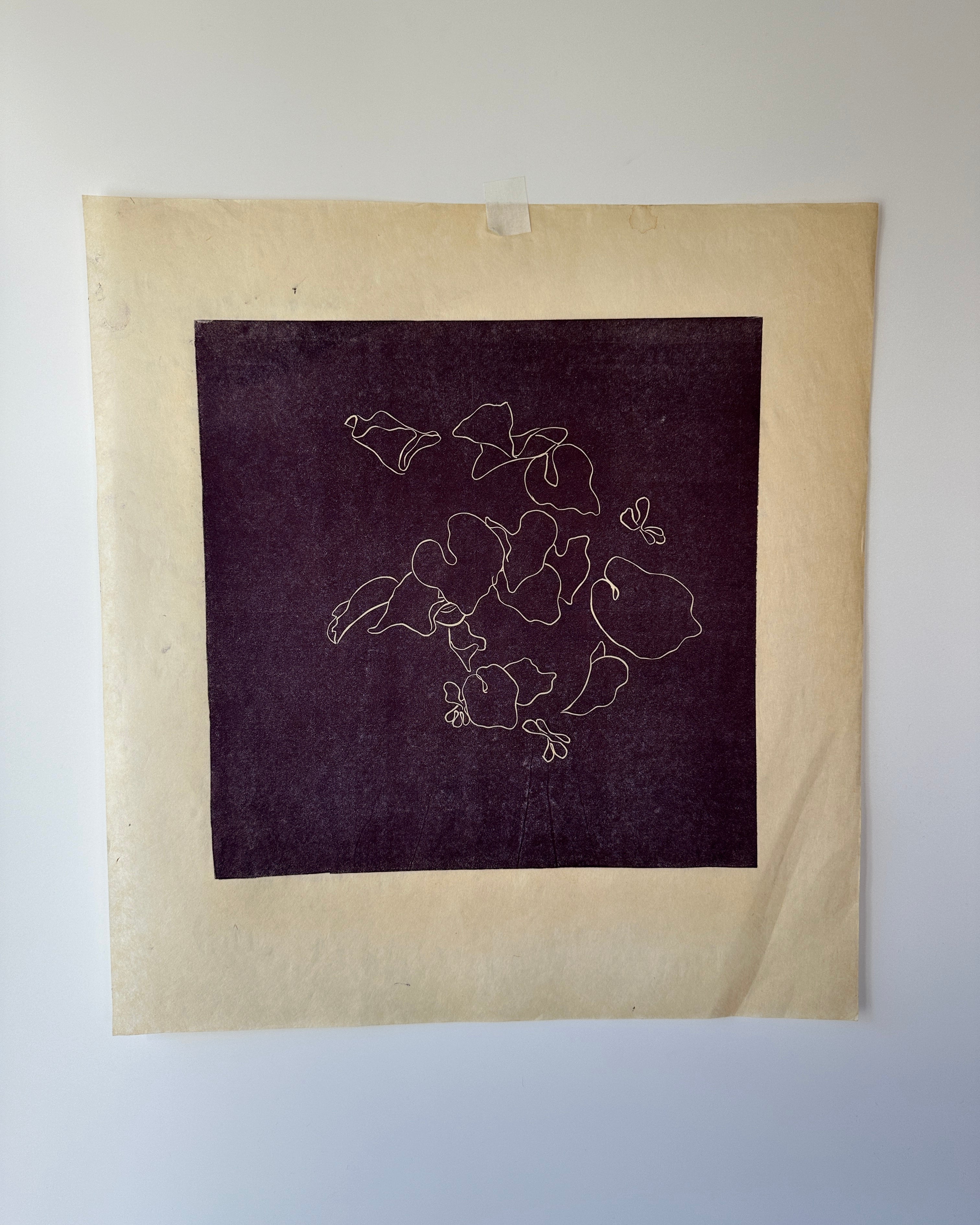 “FLYING VIOLETS” Linocut by the late Jane Matteson