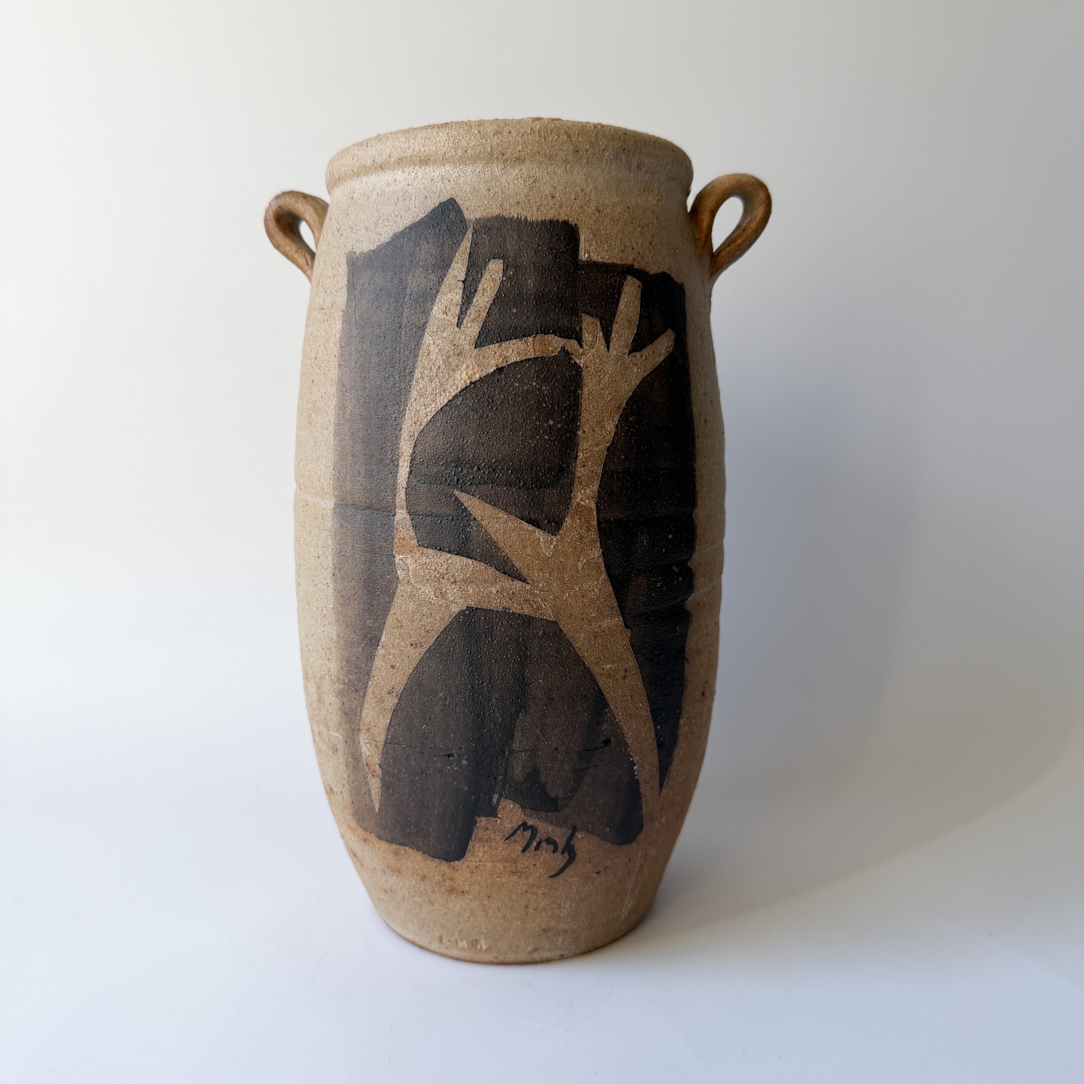 Pottery Vase with Hand-Painted Human Figures