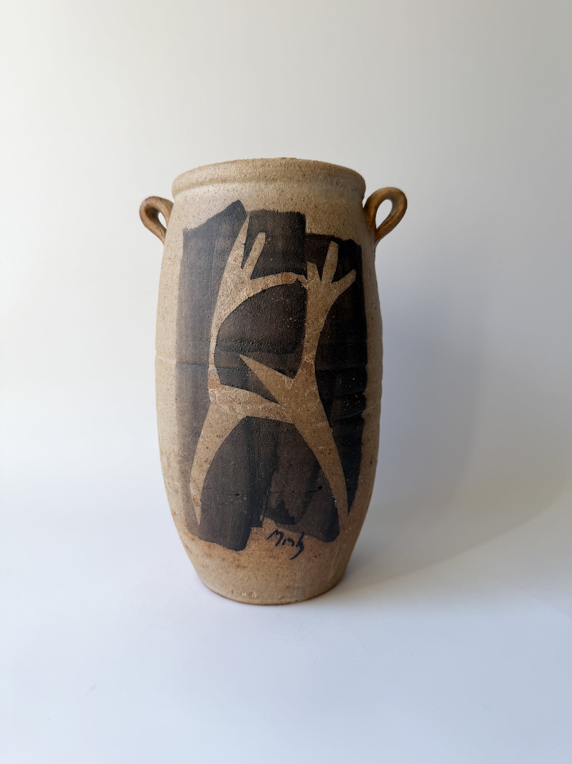 Pottery Vase with Hand-Painted Human Figures