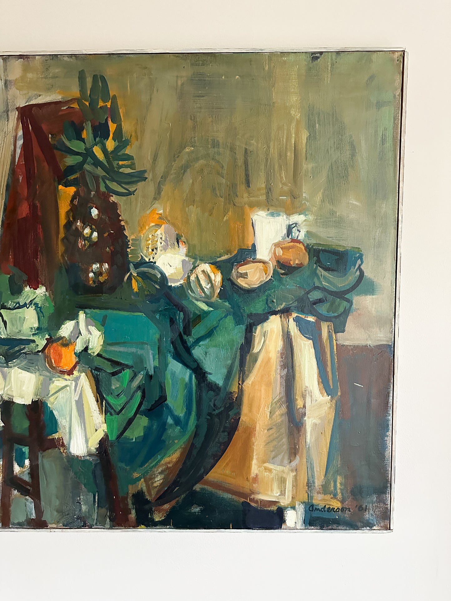 Large Vintage Fruit Still Life Oil Painting on Canvas, Signed Anderson ‘61