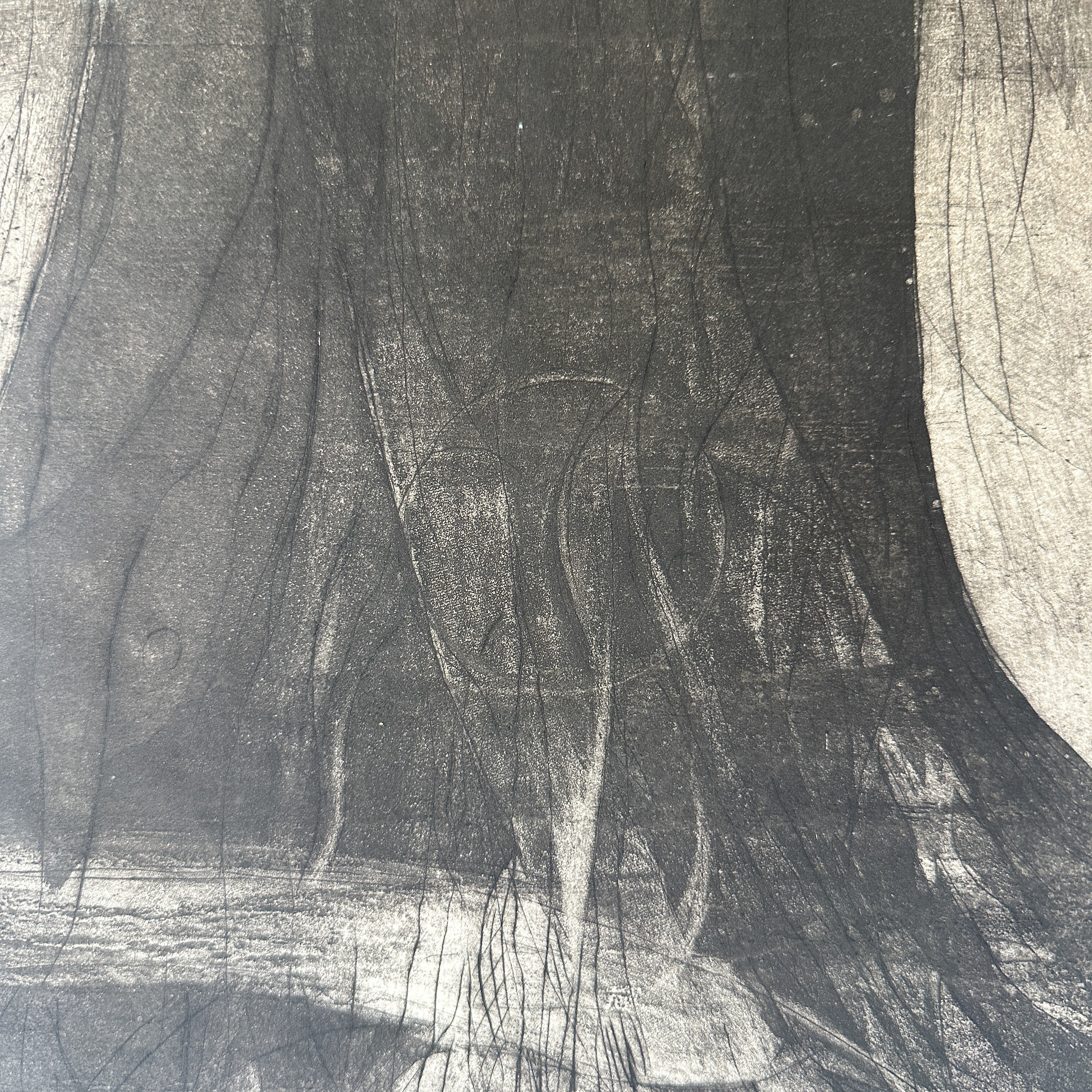 Fish Swimming Under Tree Roots - Aquatint Etching by Unknown Artist (12.25“W x 13”H)