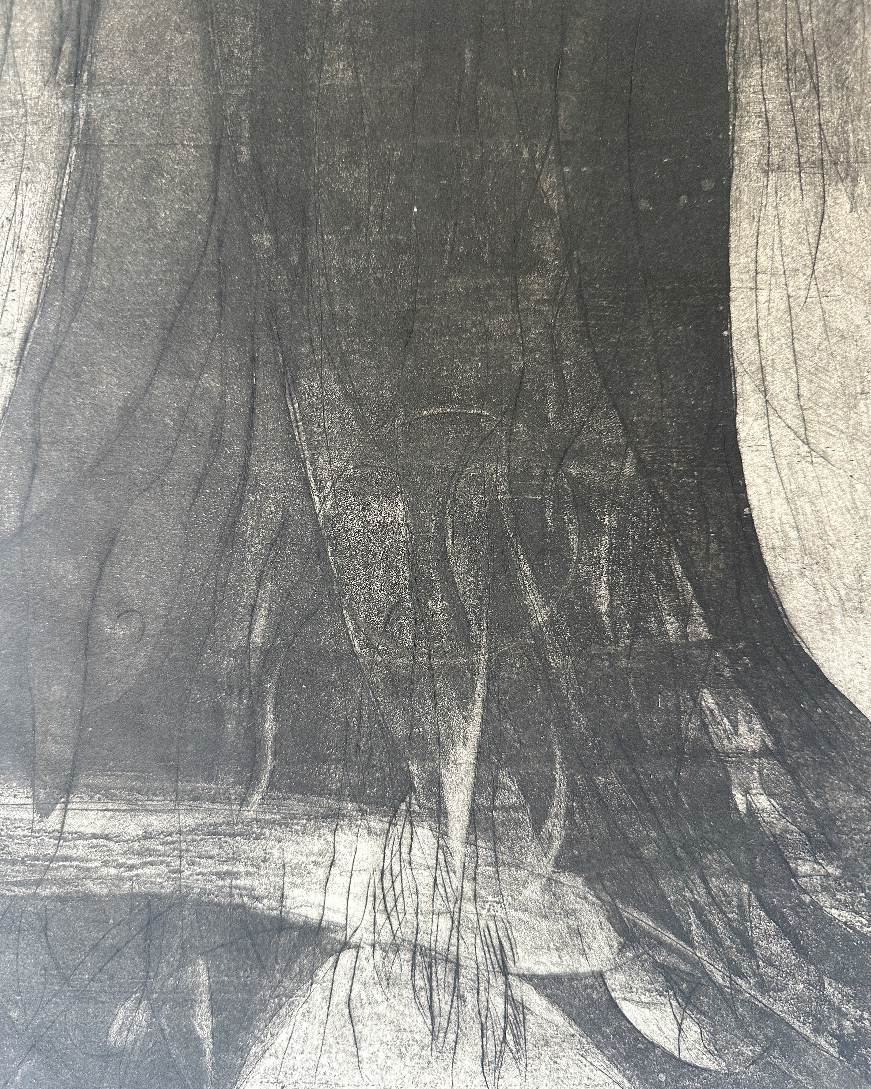 Fish Swimming Under Tree Roots - Aquatint Etching by Unknown Artist (12.25“W x 13”H)