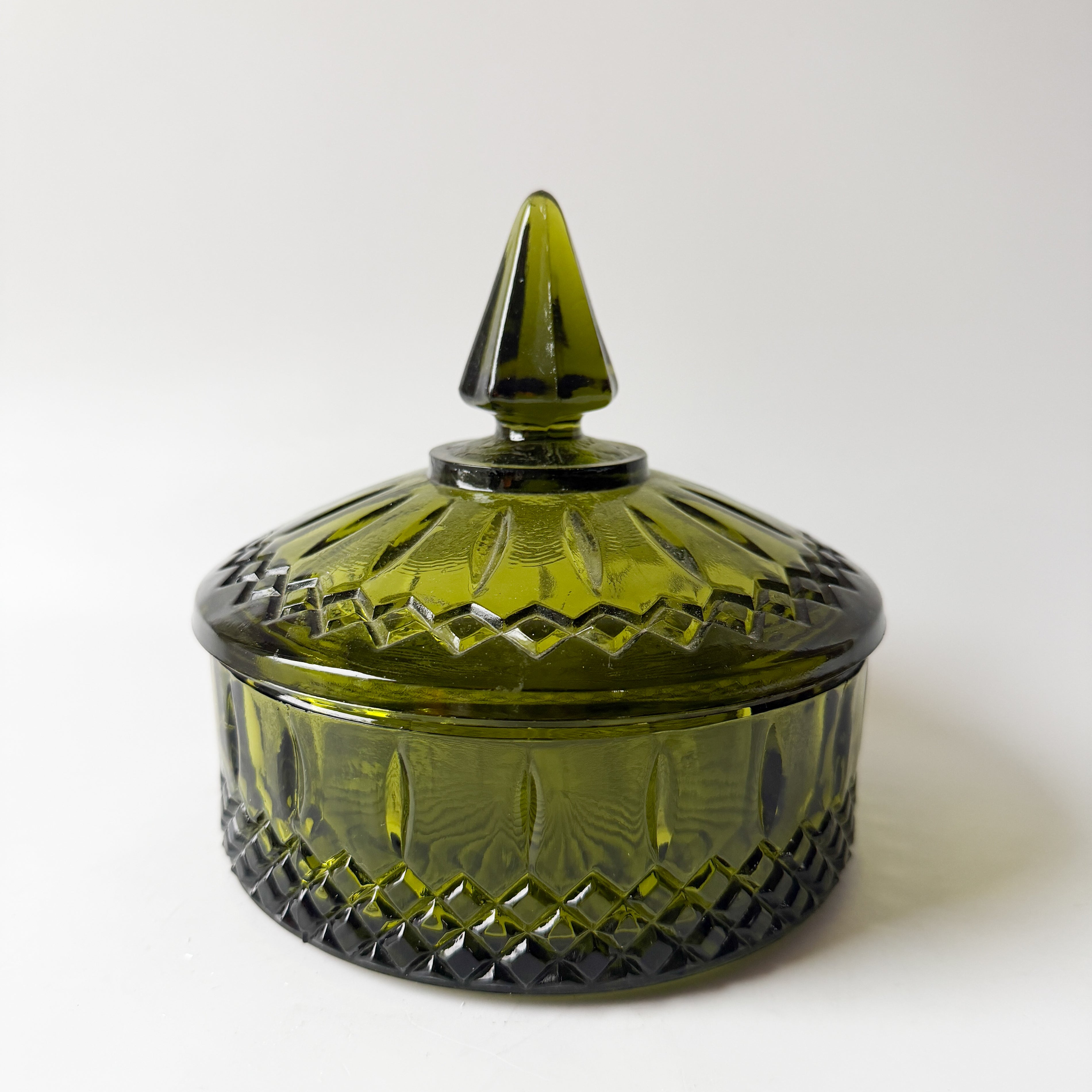 Vintage Indiana Glass Avocado Green Candy Dish
