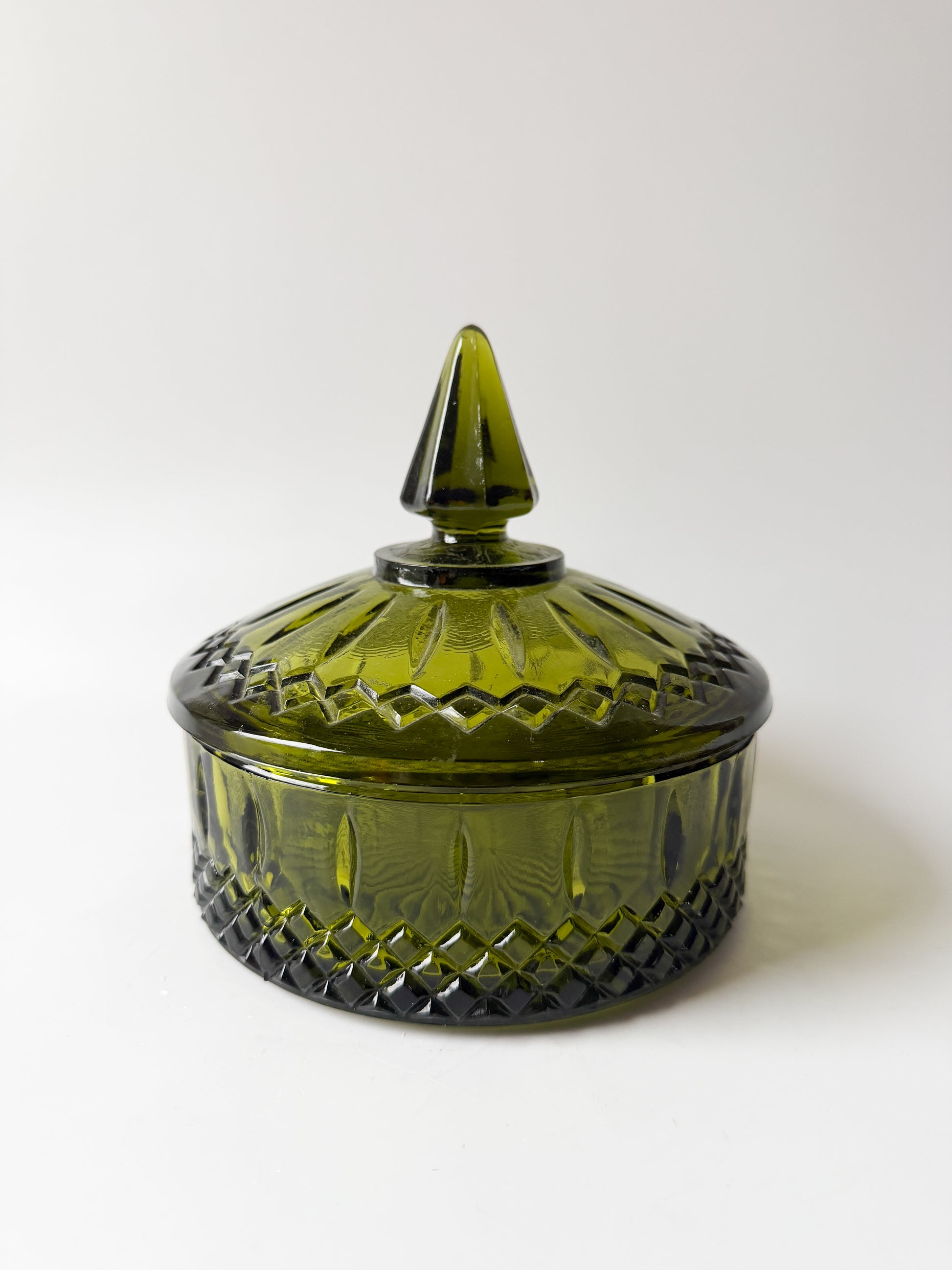 Vintage Indiana Glass Avocado Green Candy Dish
