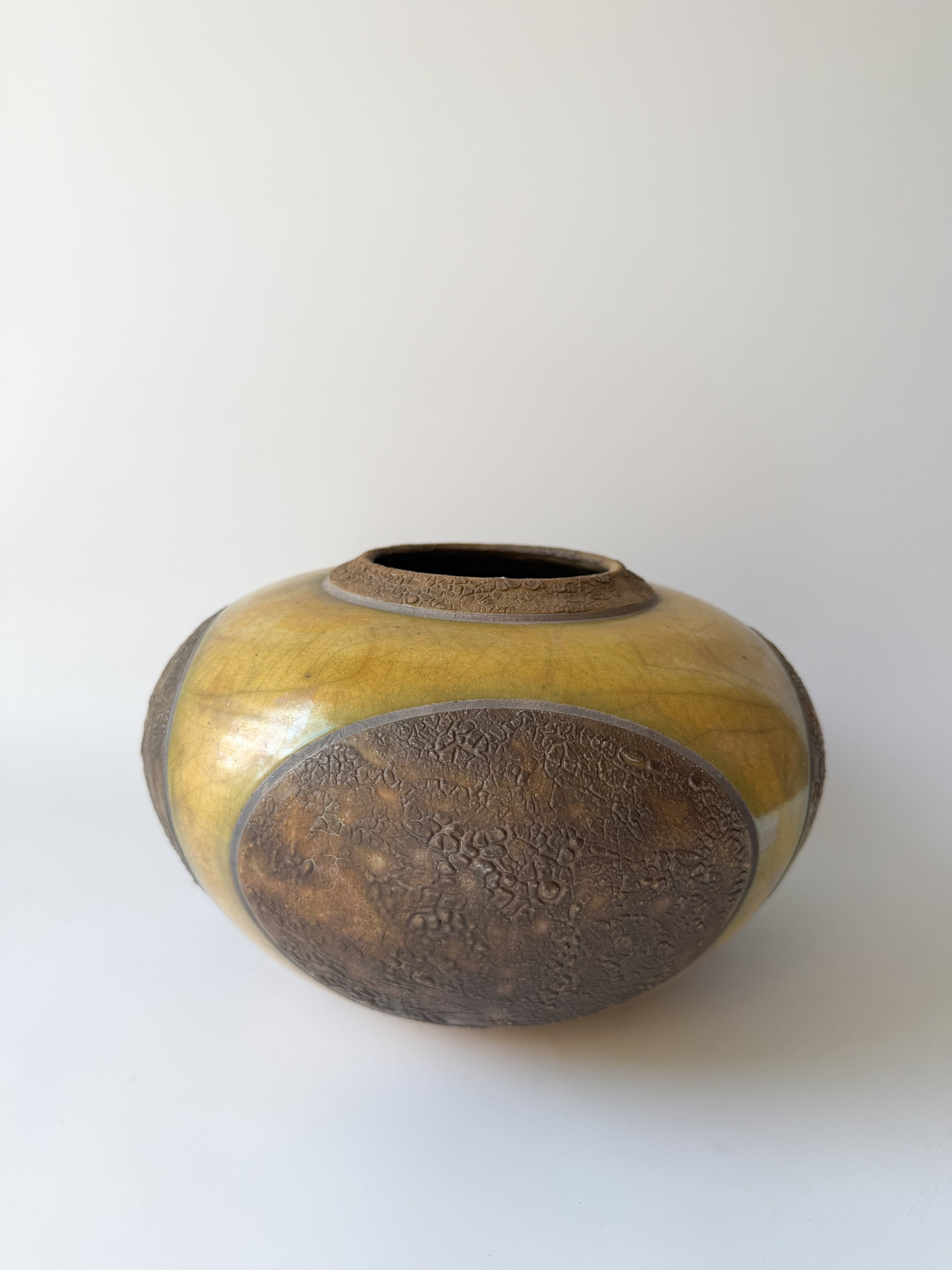 Raku Pottery Vase with Yellow Glaze by John Charnetski