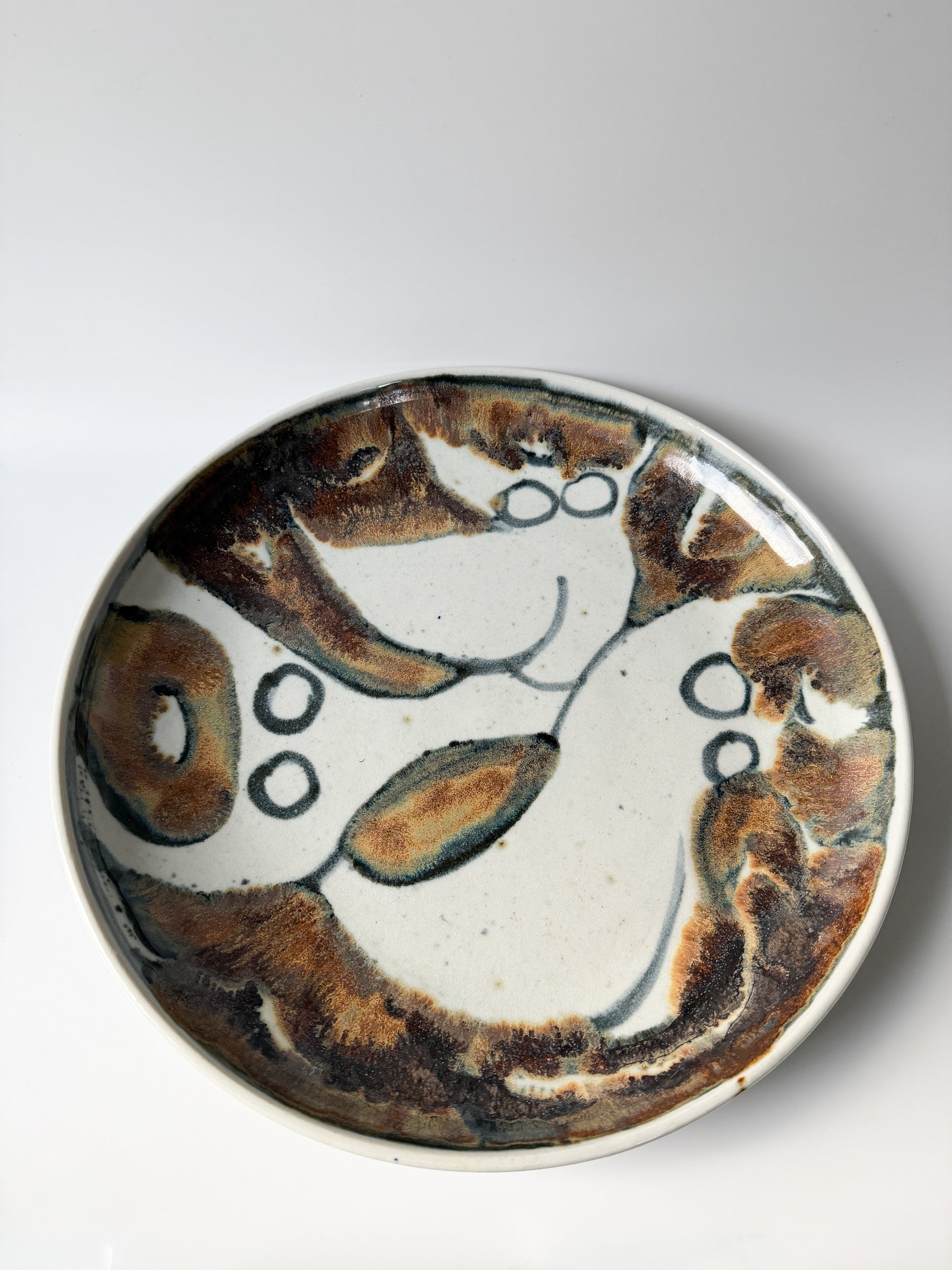 Vintage Hand-Painted Abstract Nudes Large Ceramic Bowl