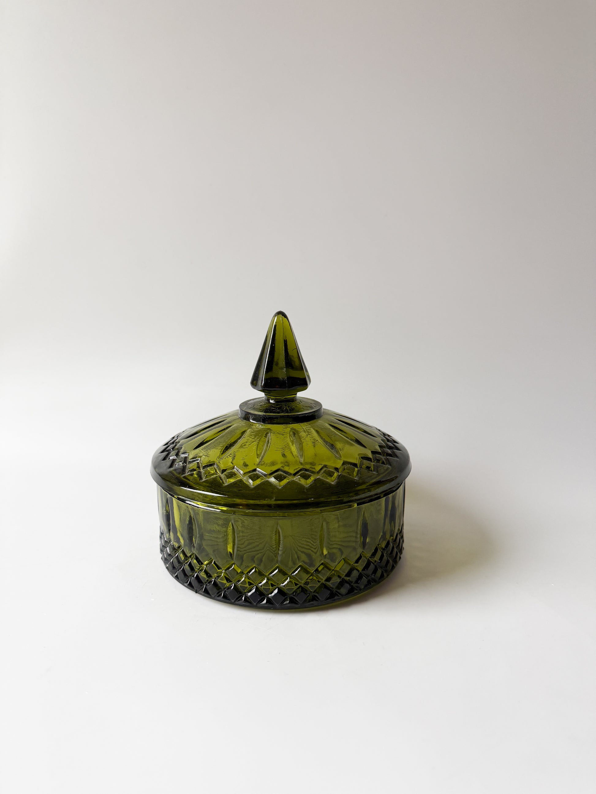 Vintage Indiana Glass Avocado Green Candy Dish