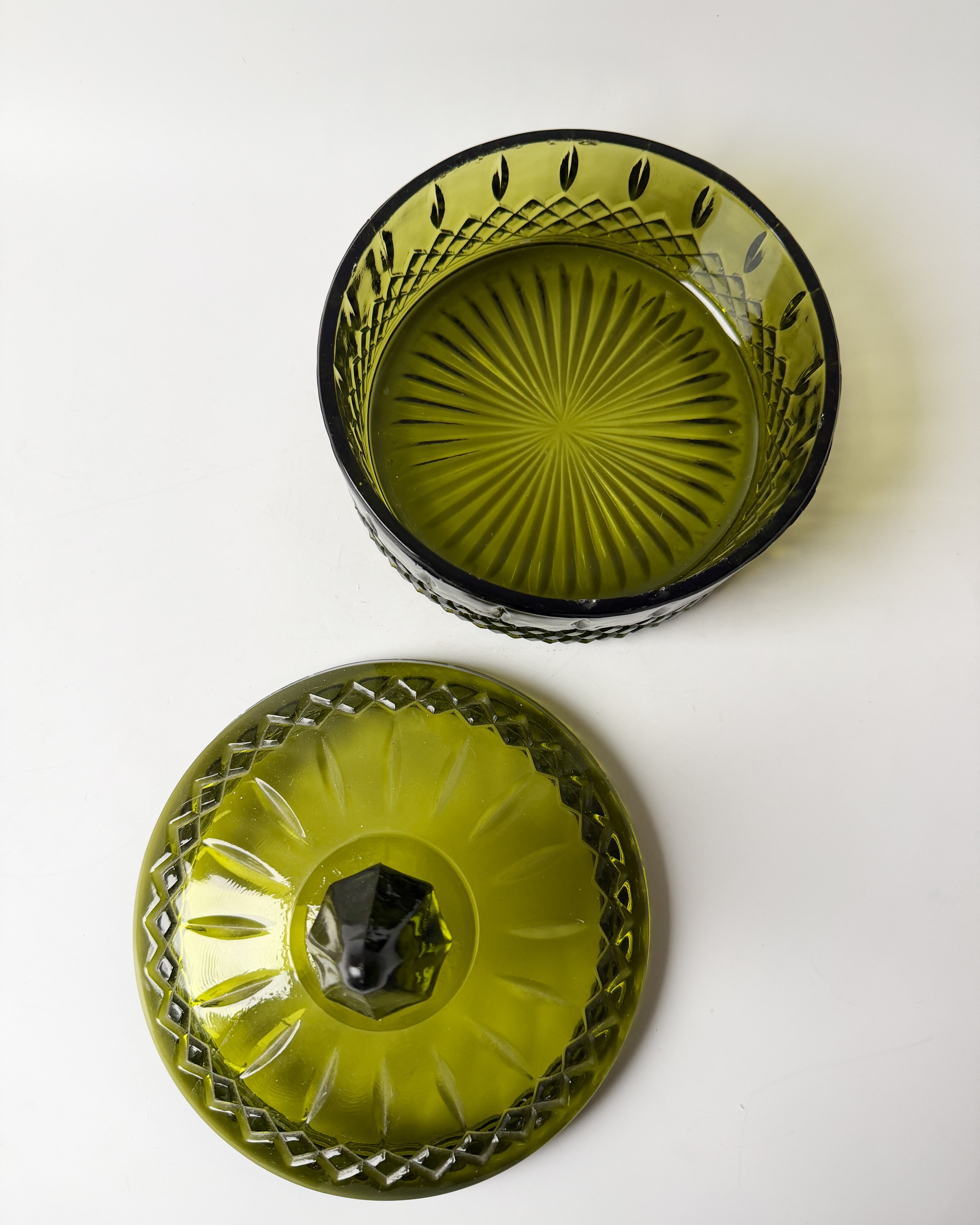 Vintage Indiana Glass Avocado Green Candy Dish