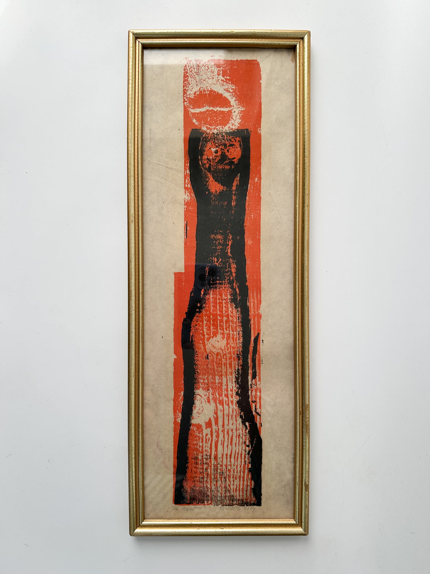 Orange and Black Framed Vintage Linocut by Elizabeth Eddy