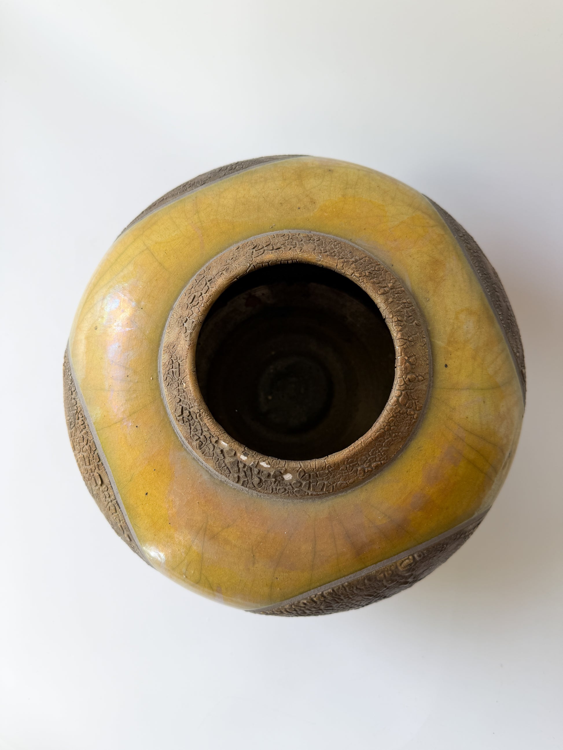 Raku Pottery Vase with Yellow Glaze by John Charnetski
