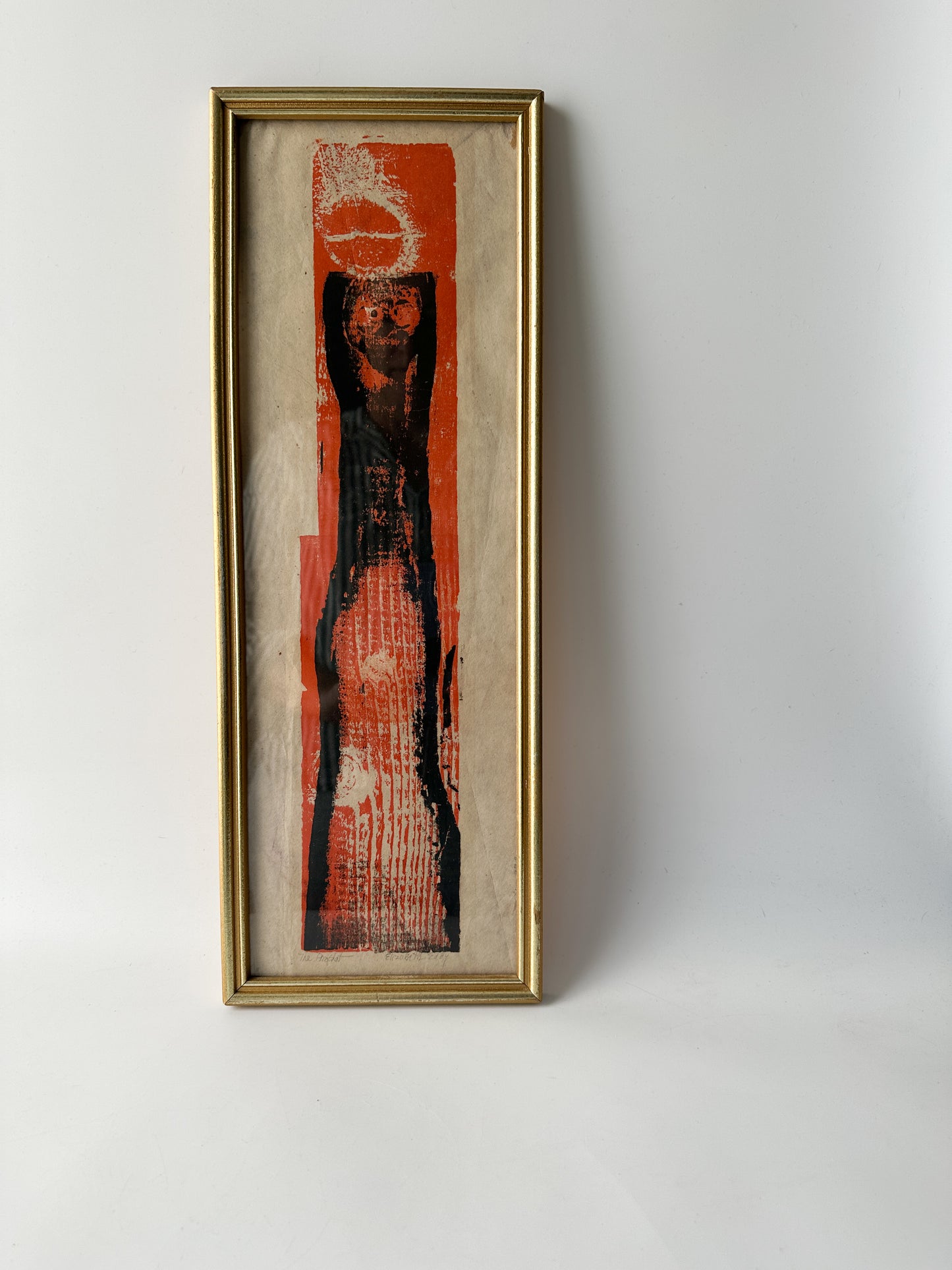 Orange and Black Framed Vintage Linocut by Elizabeth Eddy