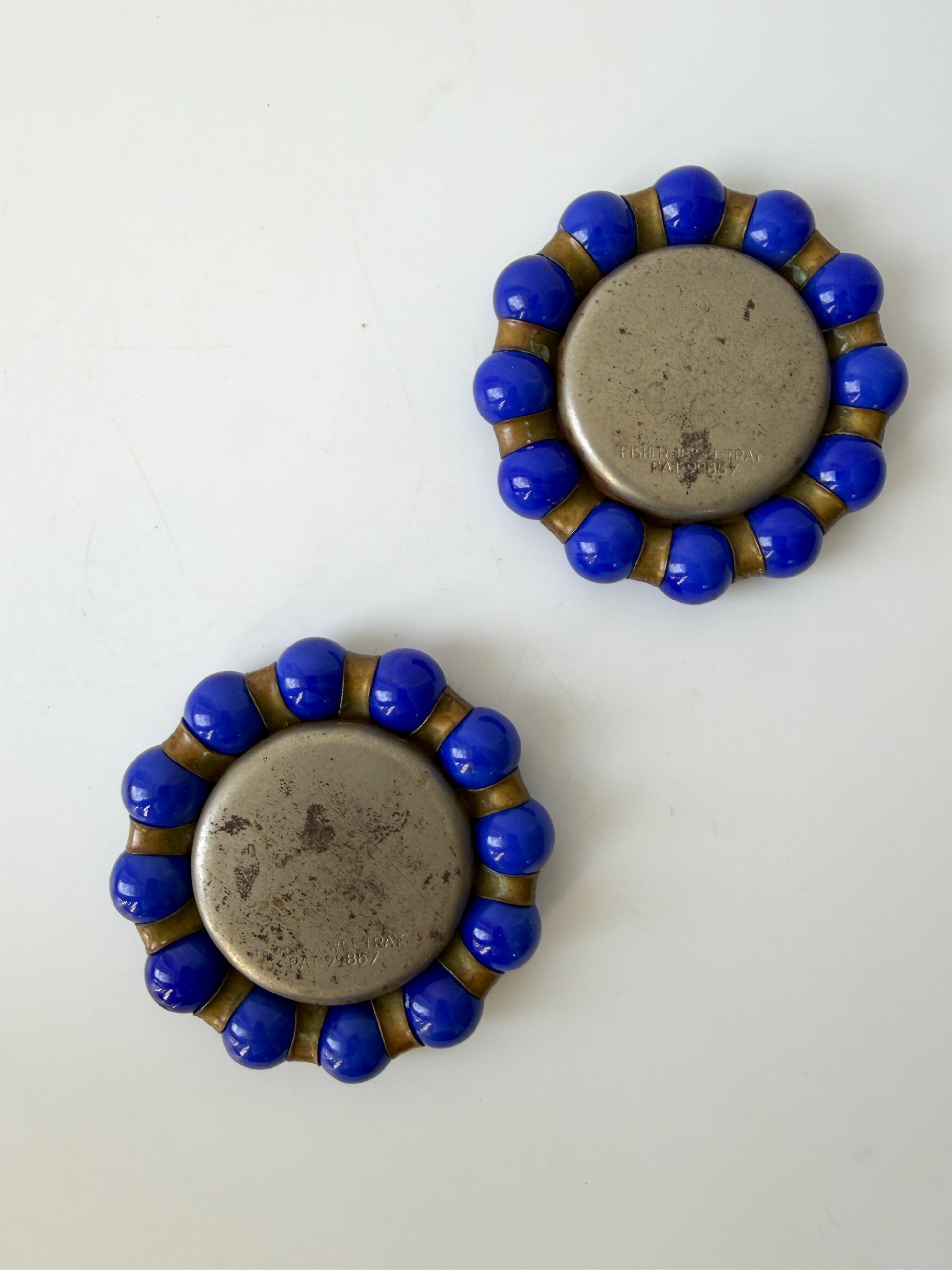 1930's World’s Fair Fisher Jewel Tray - Brass with Blue Marbles (2 available)