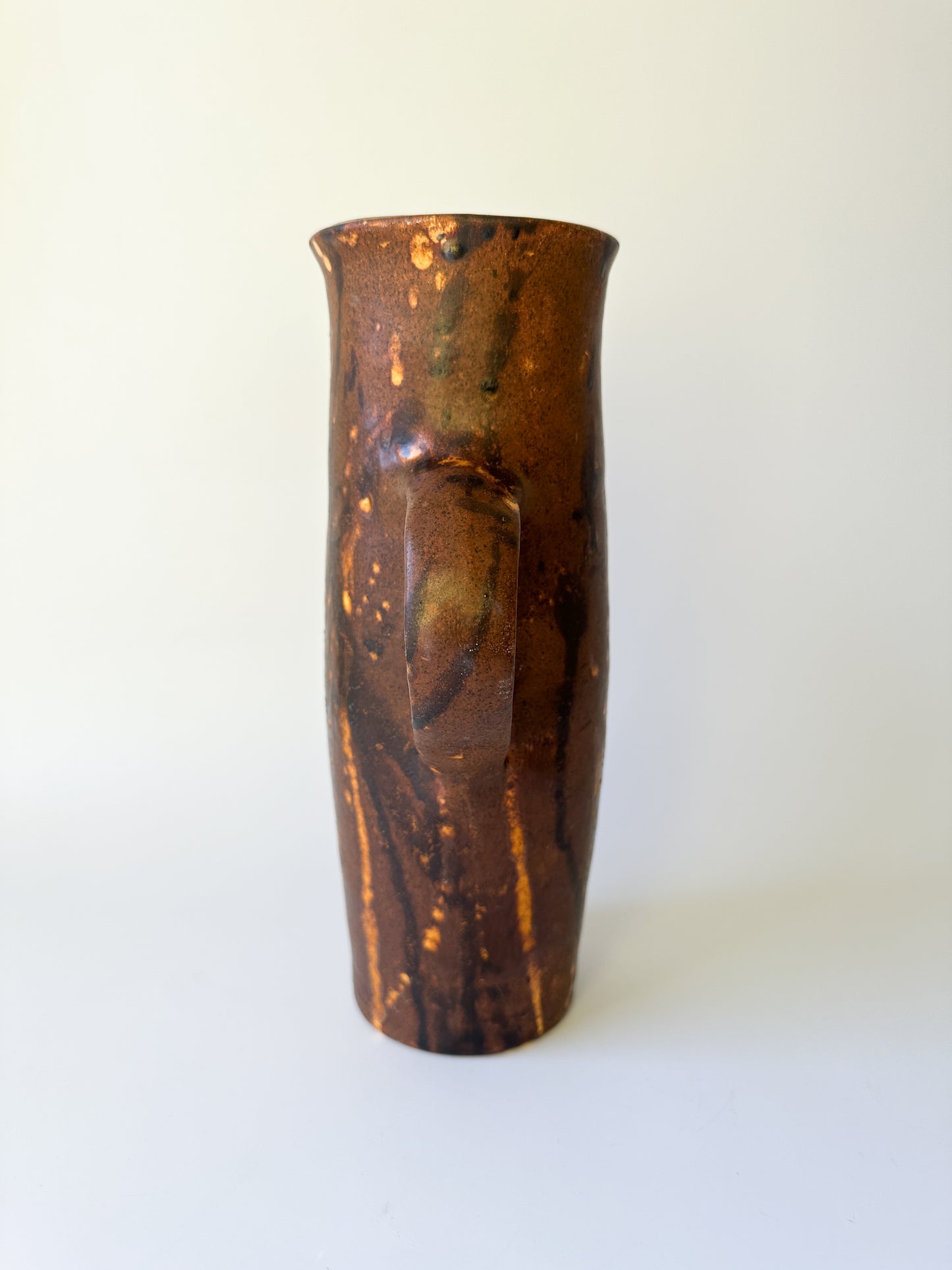 Vintage Brown Ceramic Pitcher with Drip Glaze