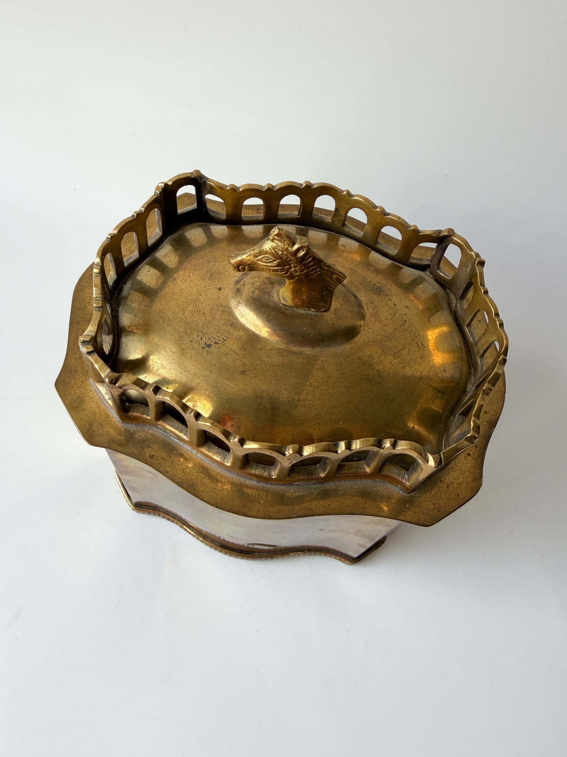 Vintage Brass Horse Biscuit Tin