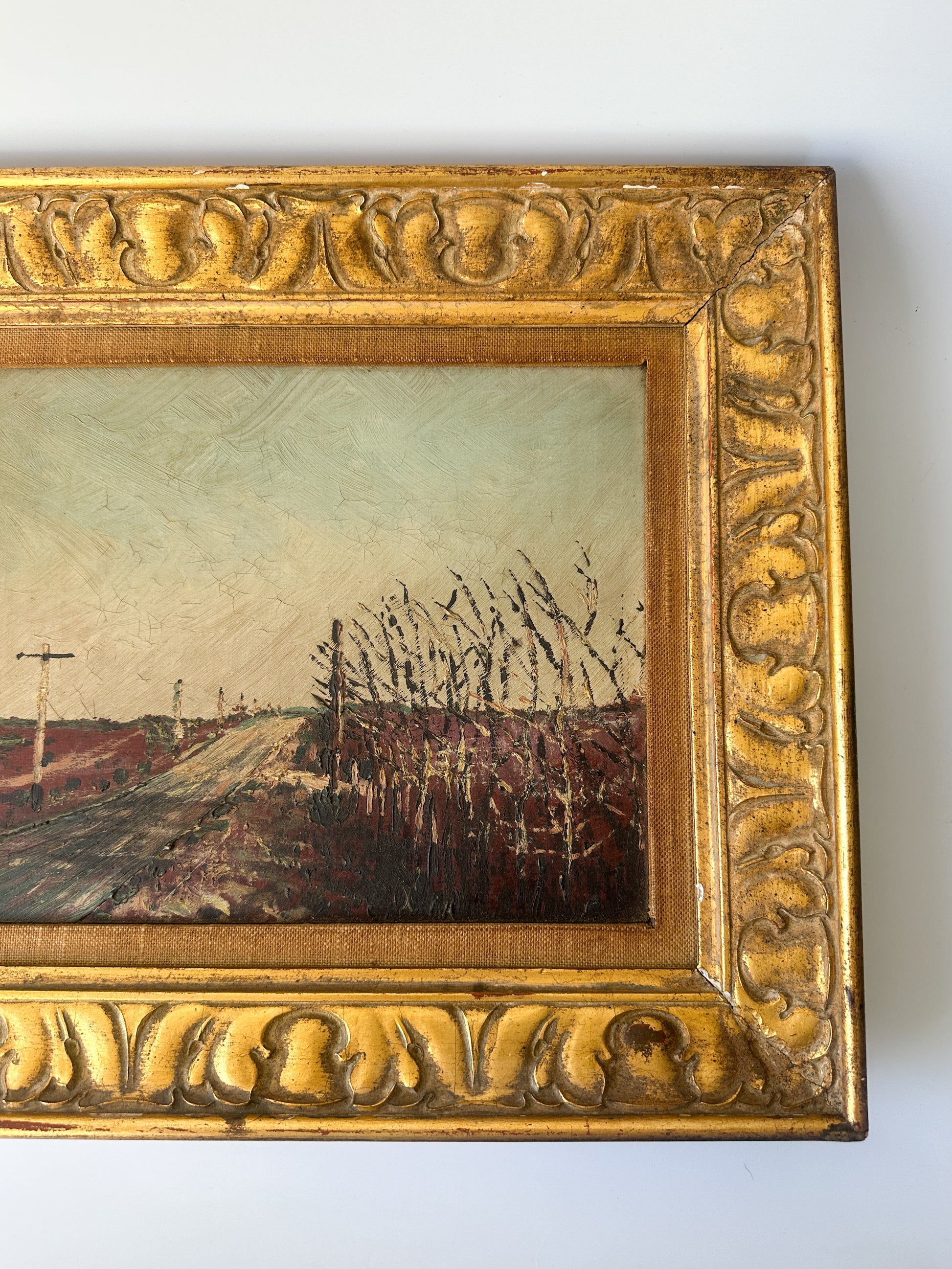 Road Alongside Field of Corn Landscape Oil Painting