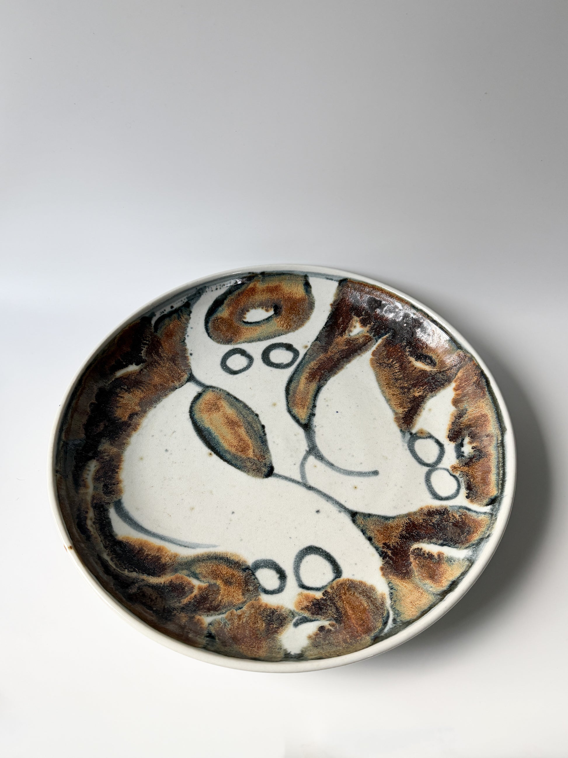 Vintage Hand-Painted Abstract Nudes Large Ceramic Bowl