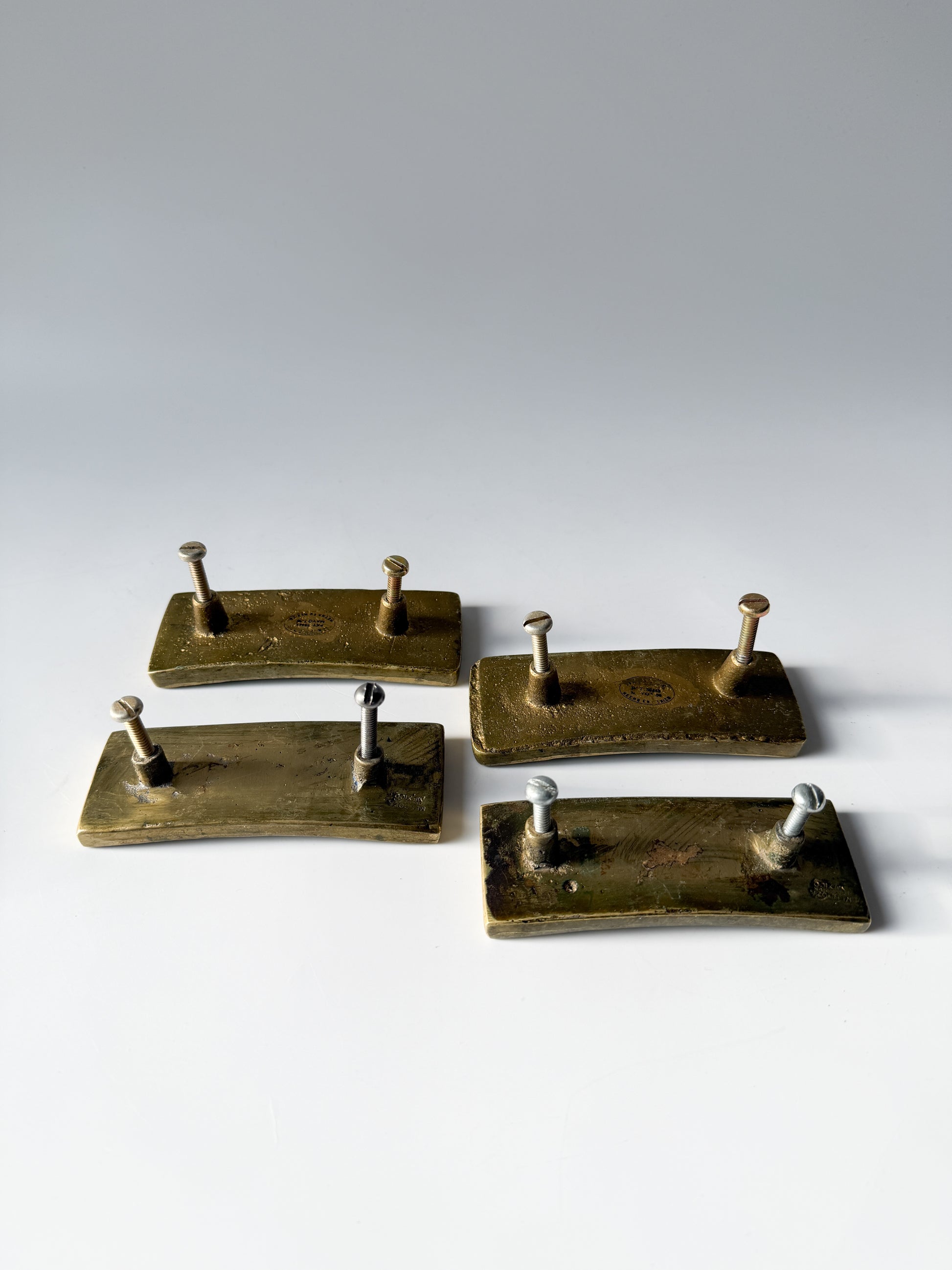 Set of Four Vintage MCM Pepe Mendoza Solid Brass and Ceramic Inlay Drawer Pulls