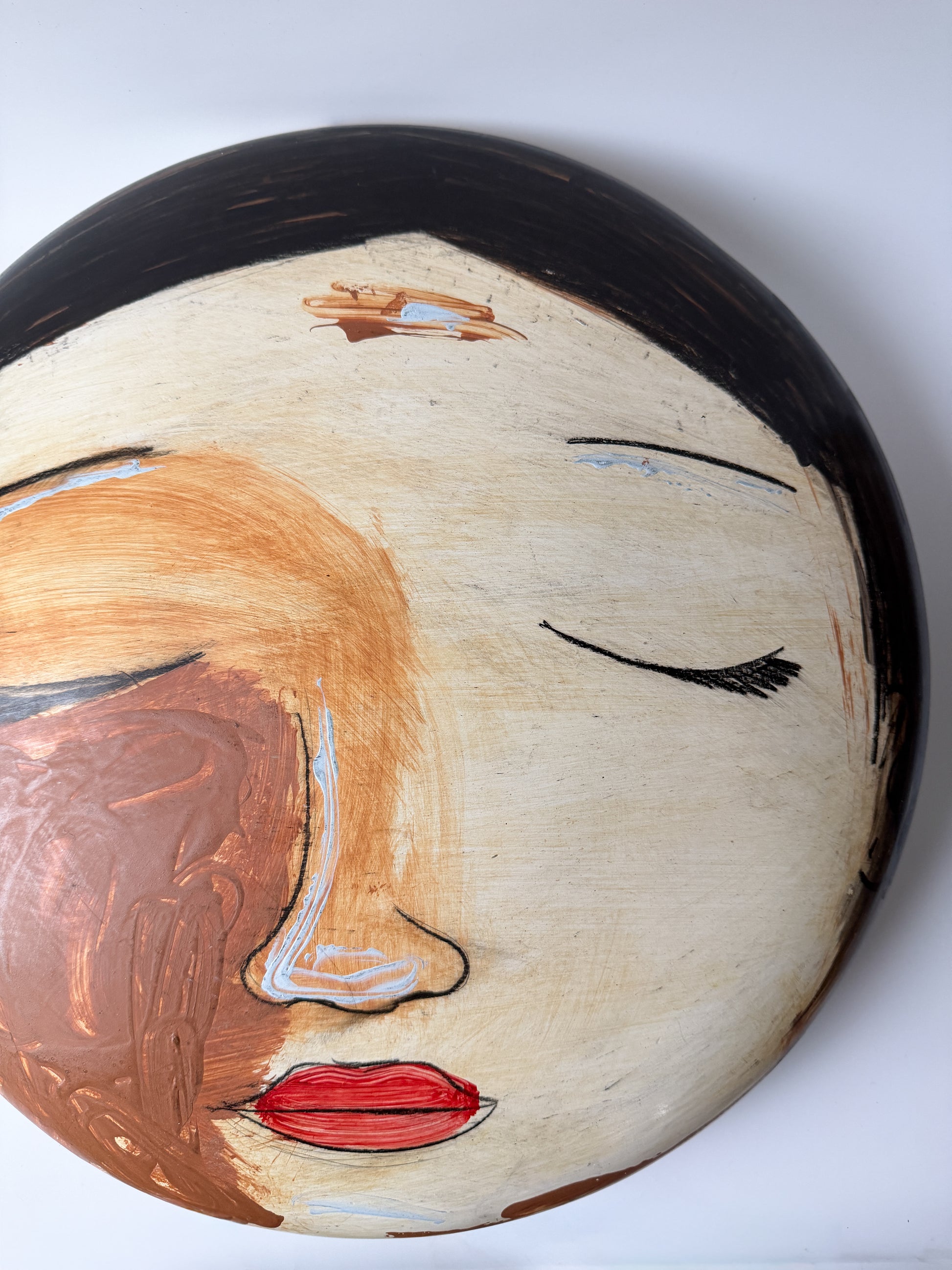 16" Hand-painted Ceramic Face Sculpture in Style of Artist Yuri Zatarain